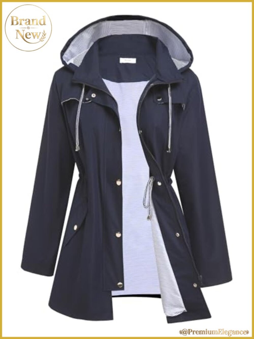 Women's Lightweight Waterproof Lined Raincoat Trench Jacket with Hood